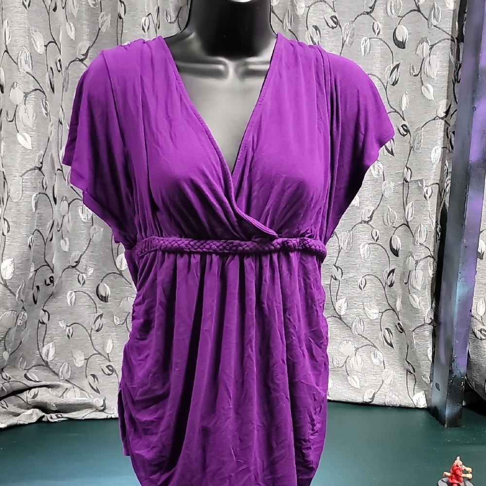 **Liz Lange Purple Braided-Waist V-Neck Tunic**